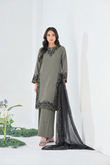 OLIVE & BLACK 3PCS EMBROIDERED
