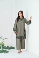 OLIVE & BLACK 3PCS EMBROIDERED