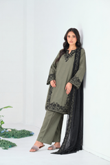 OLIVE & BLACK 3PCS EMBROIDERED