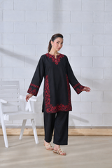 BLACK & MAROON 3PCS EMBROIDERED