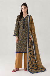 Mustard Printed Lawn 3PC Stitched Suit