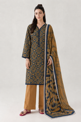 Mustard Printed Lawn 3PC Stitched Suit