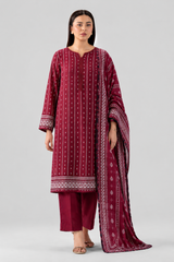 Maroon Printed Lawn 3PC Stitched Suit