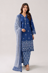 Royal Blue Embroidered Lawn 3PC Stitched Suit