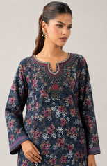 Embroidered Lawn 3PC Stitched Suit – Navy Blue