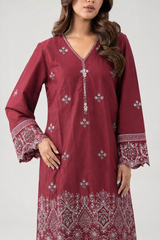 Embroidered Lawn 3PC Stitched Suit – Maroon