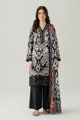 Embroidered Lawn 3PC Stitched Suit – Black