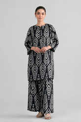 Black & White Printed Lawn 2PC Stitched Suit