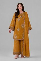 Mustard Yellow Embroidered 3PC Stitched Suit Formal