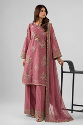 Dusty Rose Embroidered 3PC Stitched Suit