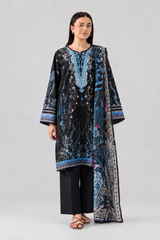Black & Blue Printed Lawn 3PC Stitched Suit