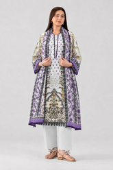 White & Purple Printed Lawn 3PC Stitched Suit