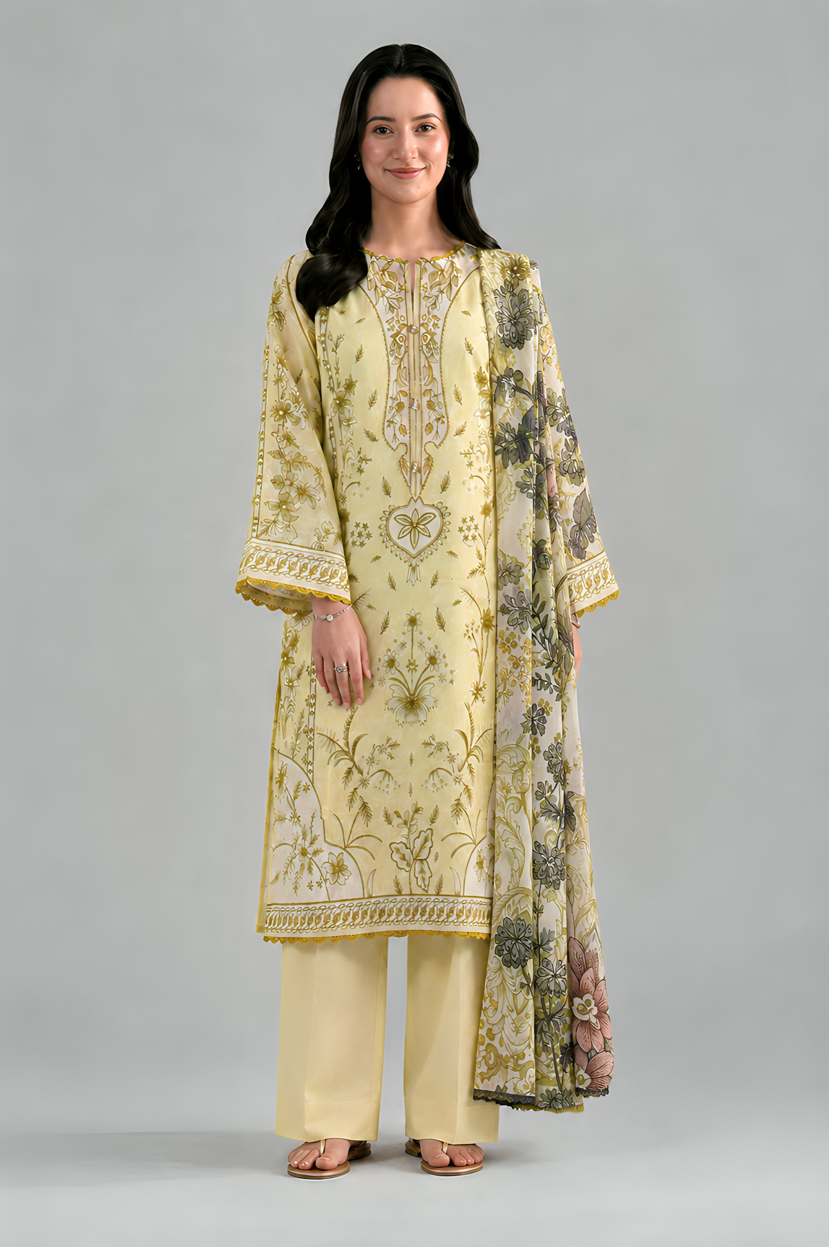 Yellow Printed Lawn 3PC Stitched Suit