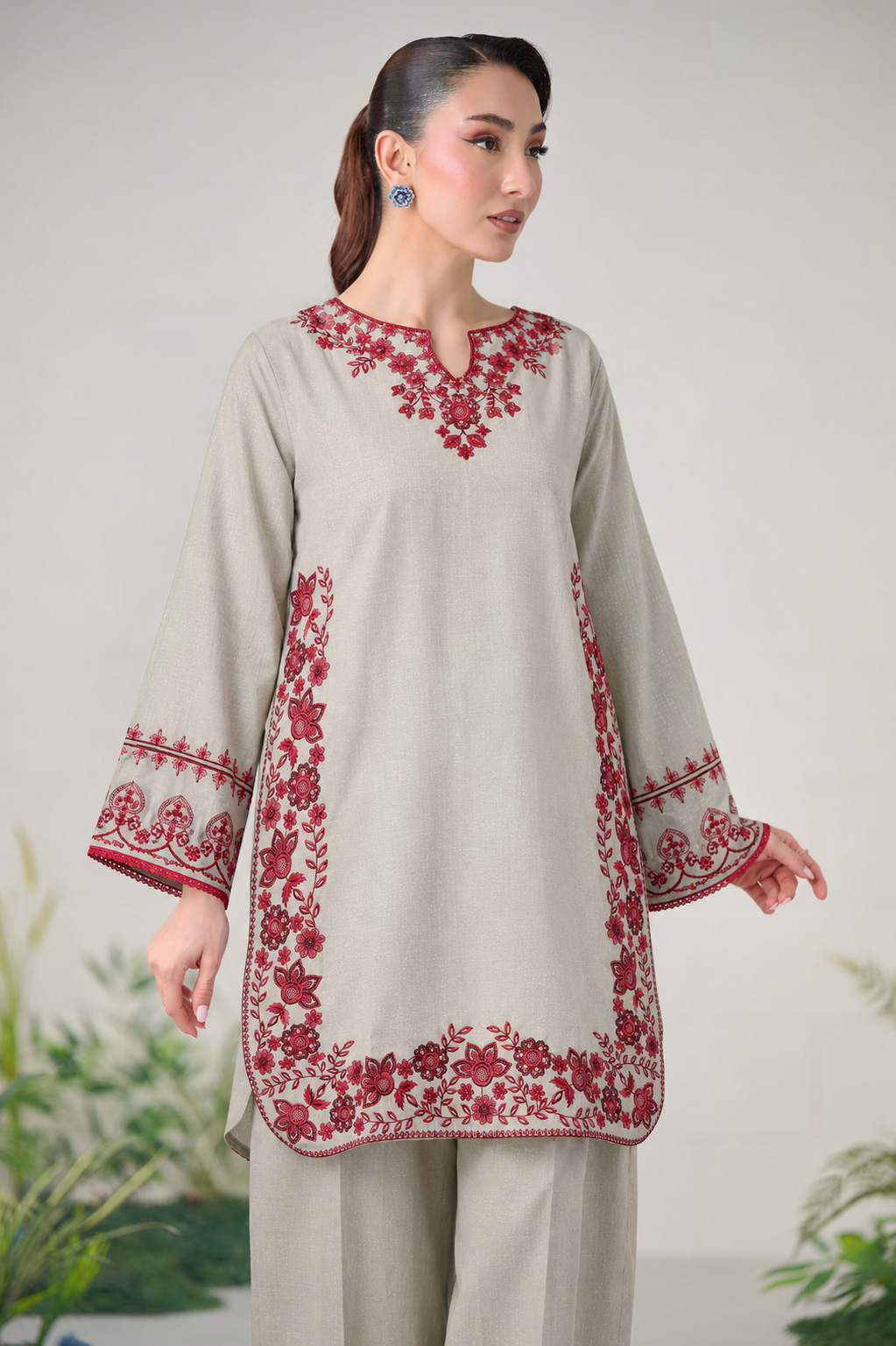 PINK & CREAM  3PCS EMBROIDERED