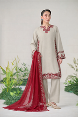 PINK & CREAM  3PCS EMBROIDERED