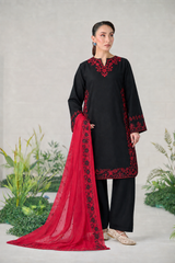 BLACK & MAROON 3PCS EMBROIDERED