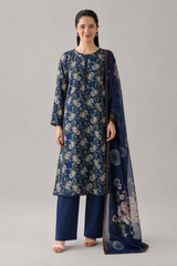 Navy Blue Printed Lawn 3PC Stitched Suit