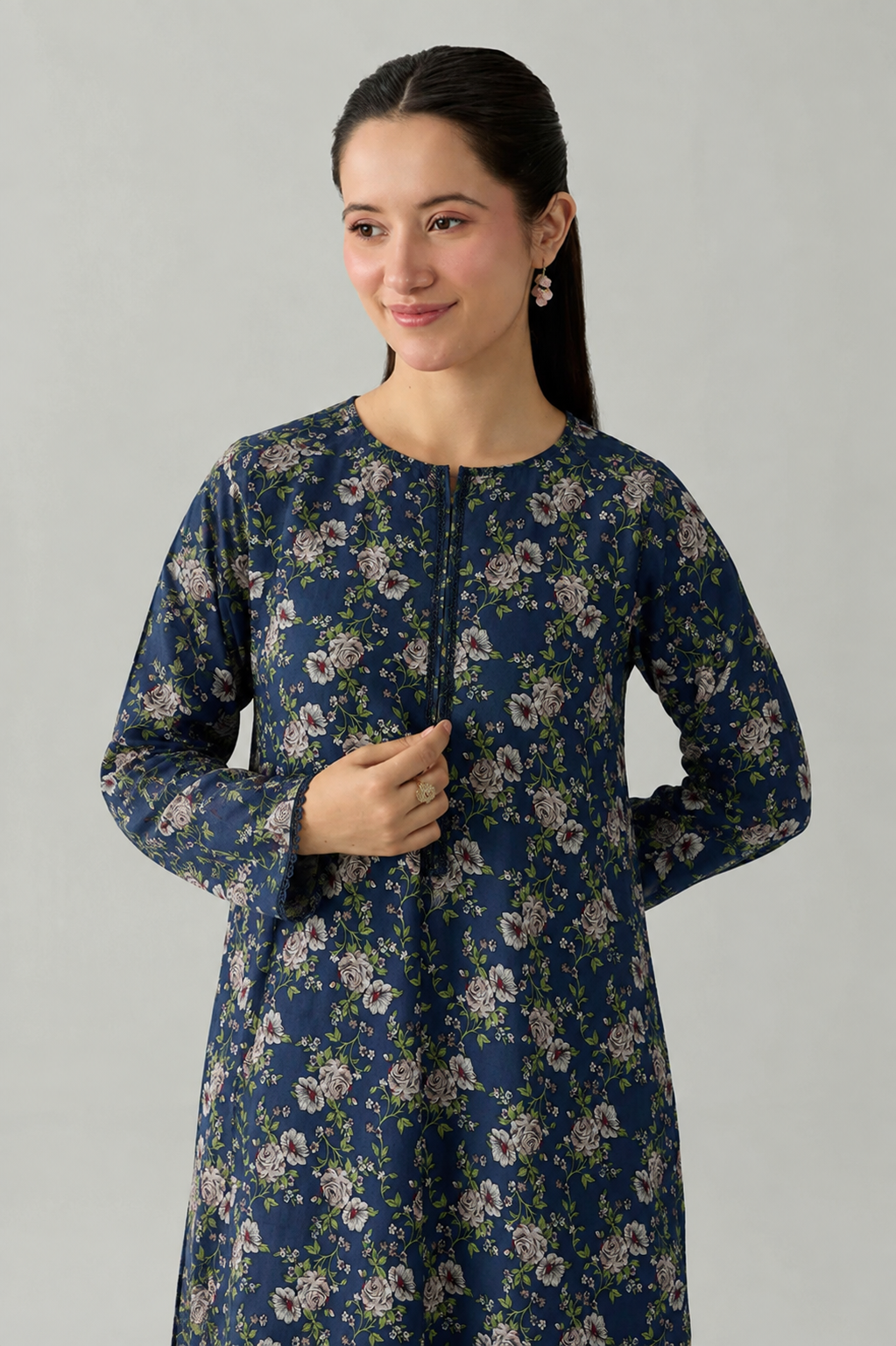 Navy Blue Printed Lawn 3PC Stitched Suit
