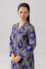 Grey & Purple Printed Lawn 3PC Stitched Suit