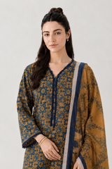 Mustard Printed Lawn 3PC Stitched Suit