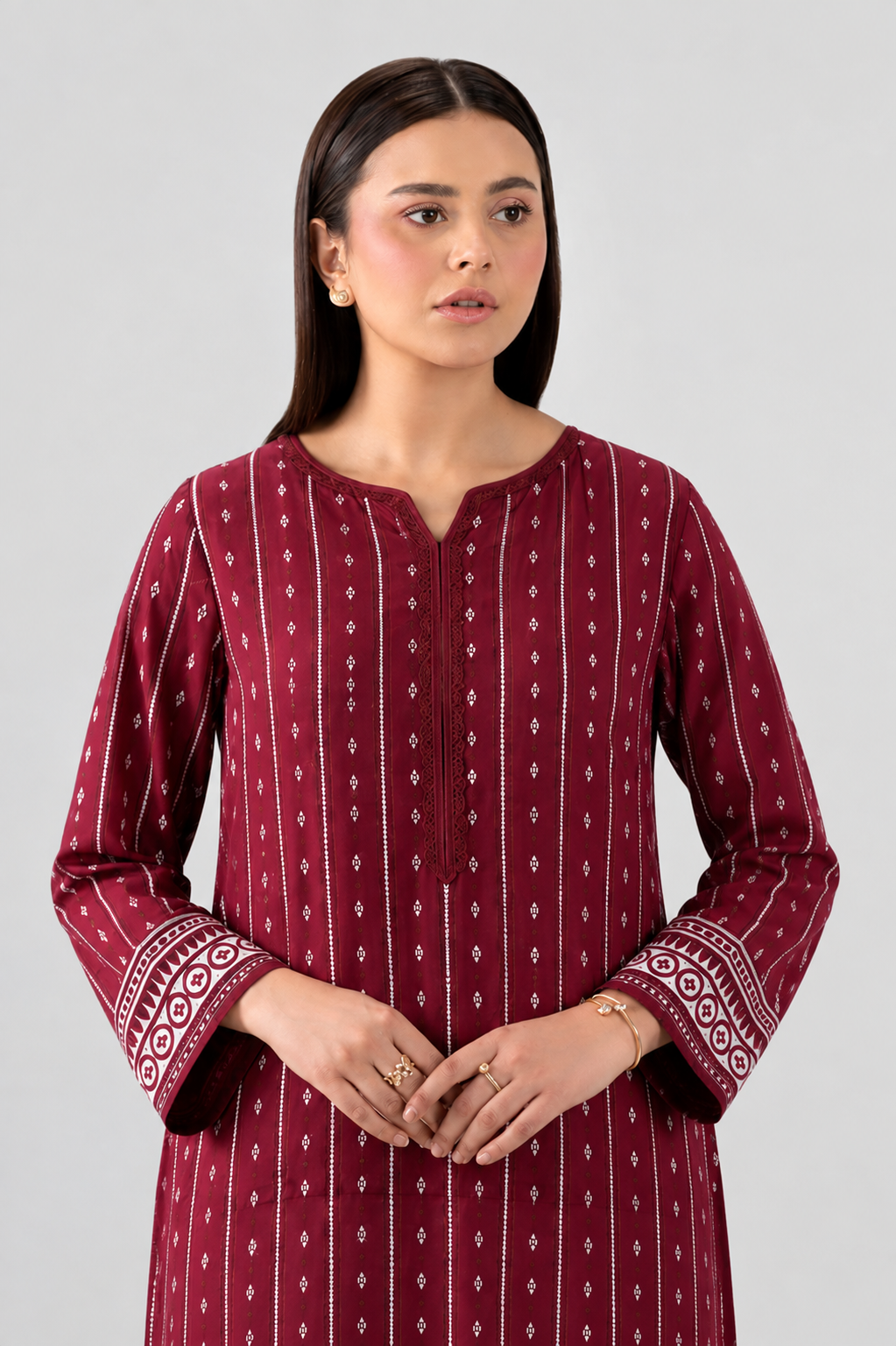 Maroon Printed Lawn 3PC Stitched Suit