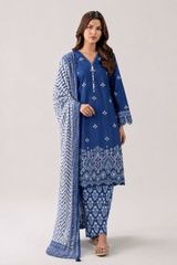 Royal Blue Embroidered Lawn 3PC Stitched Suit