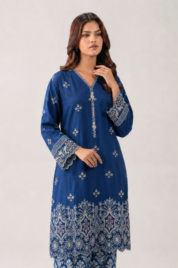 Royal Blue Embroidered Lawn 3PC Stitched Suit