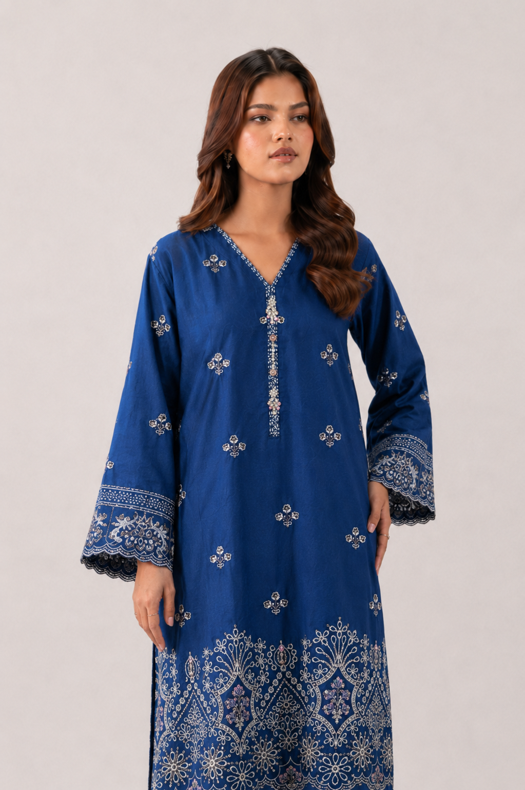 Royal Blue Embroidered Lawn 3PC Stitched Suit