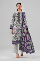 White & Purple Printed Lawn 3PC Stitched Suit