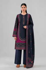 Printed Lawn 3PC Stitched Suit – Navy Blue
