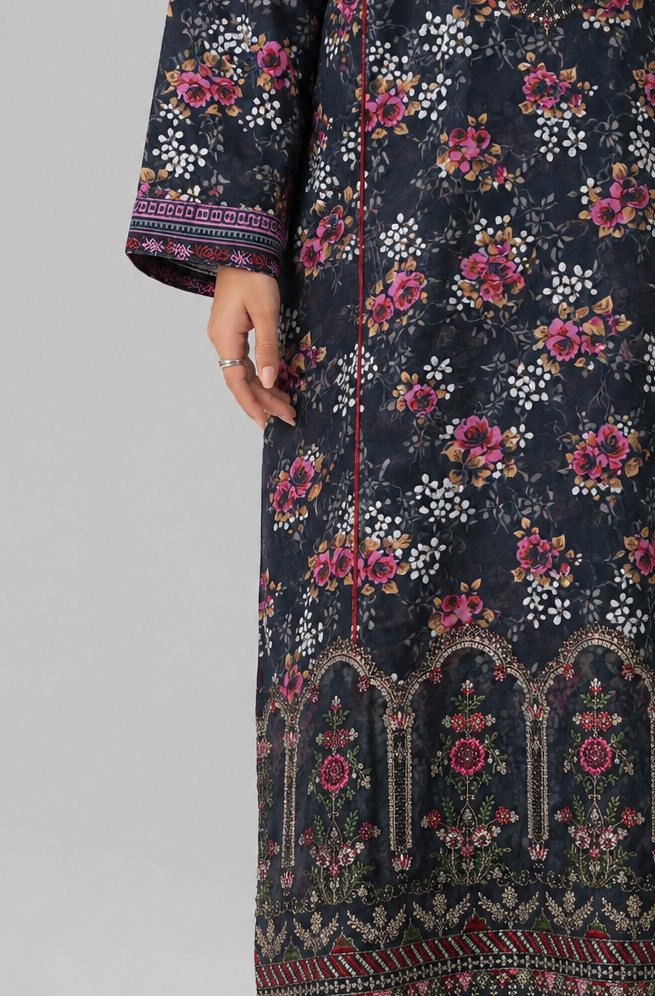 Embroidered Lawn 3PC Stitched Suit – Navy Blue