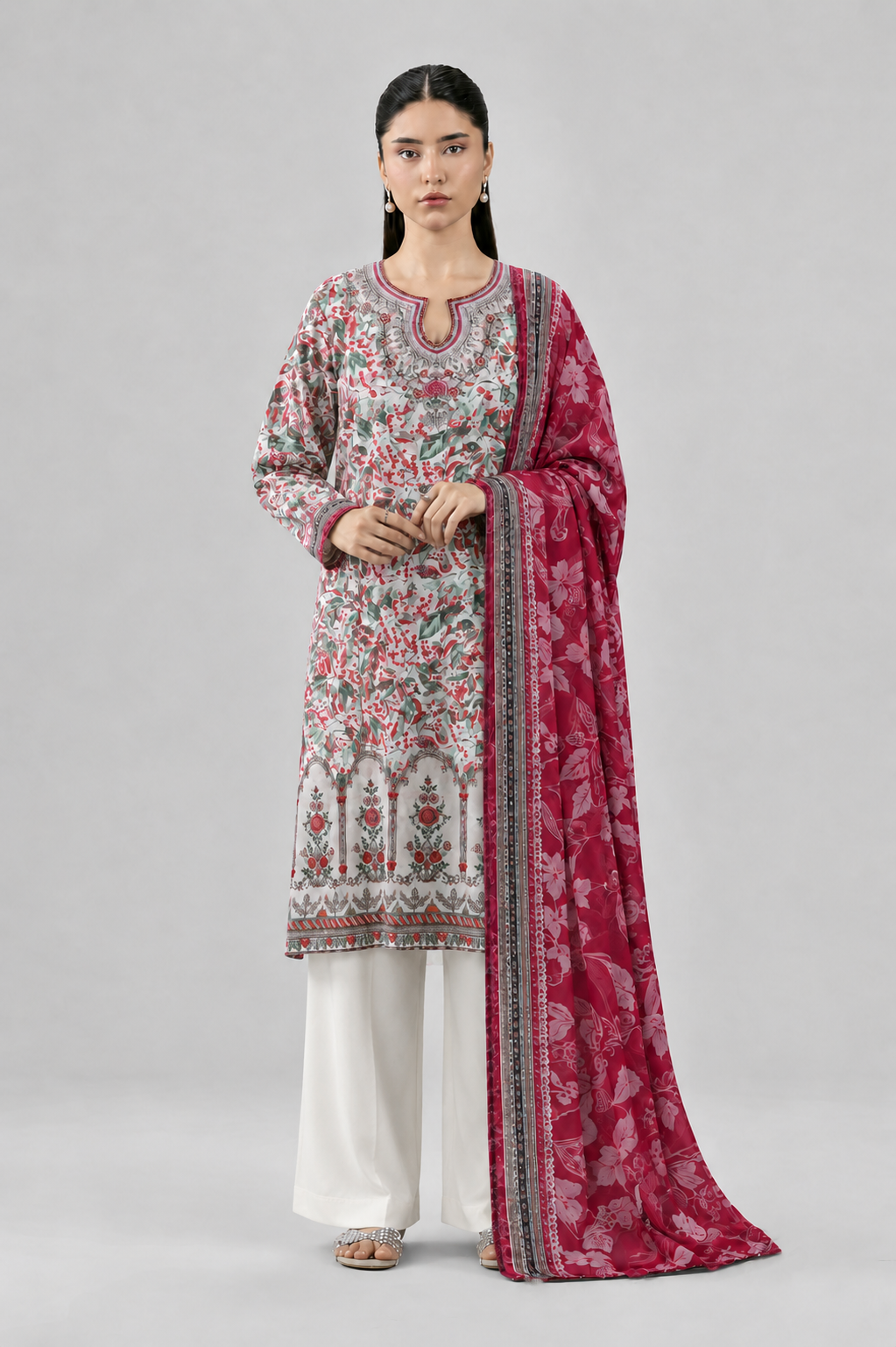 Embroidered Lawn 3PC Stitched Suit – Off White