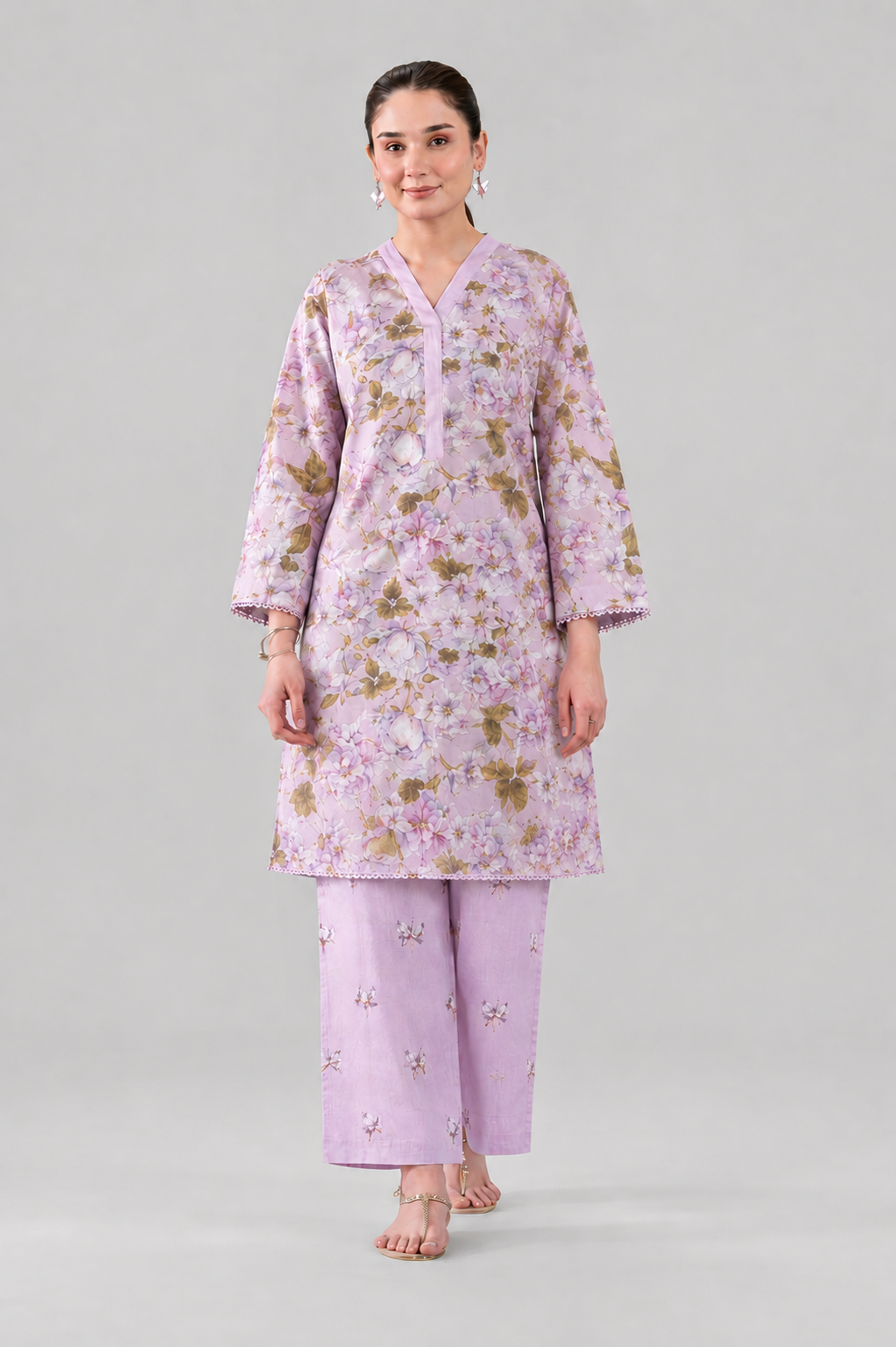 Lilac Floral Printed Lawn 2PC Stitched Suit