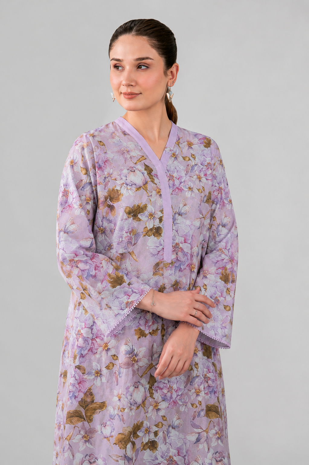 Lilac Floral Printed Lawn 2PC Stitched Suit