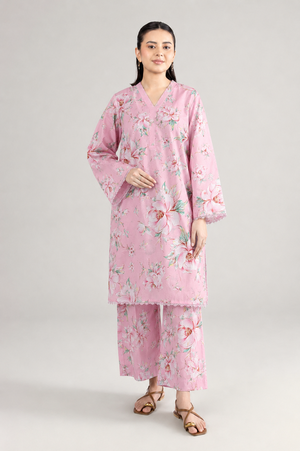 Pink Floral Printed Lawn 2PC Stitched Suit