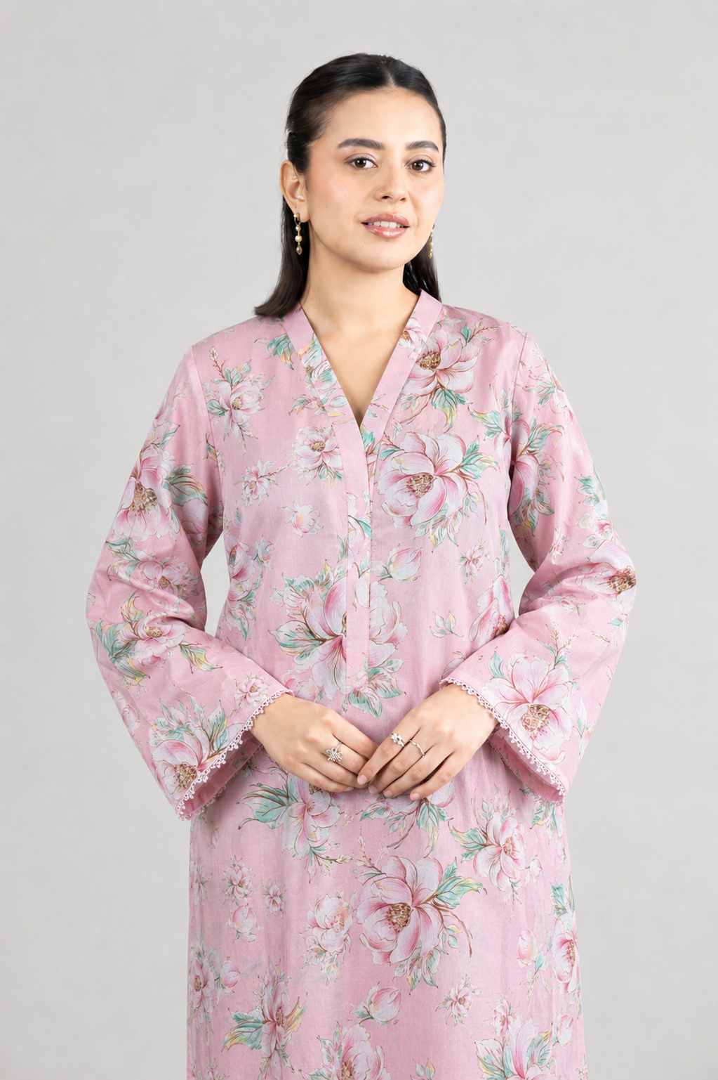 Pink Floral Printed Lawn 2PC Stitched Suit