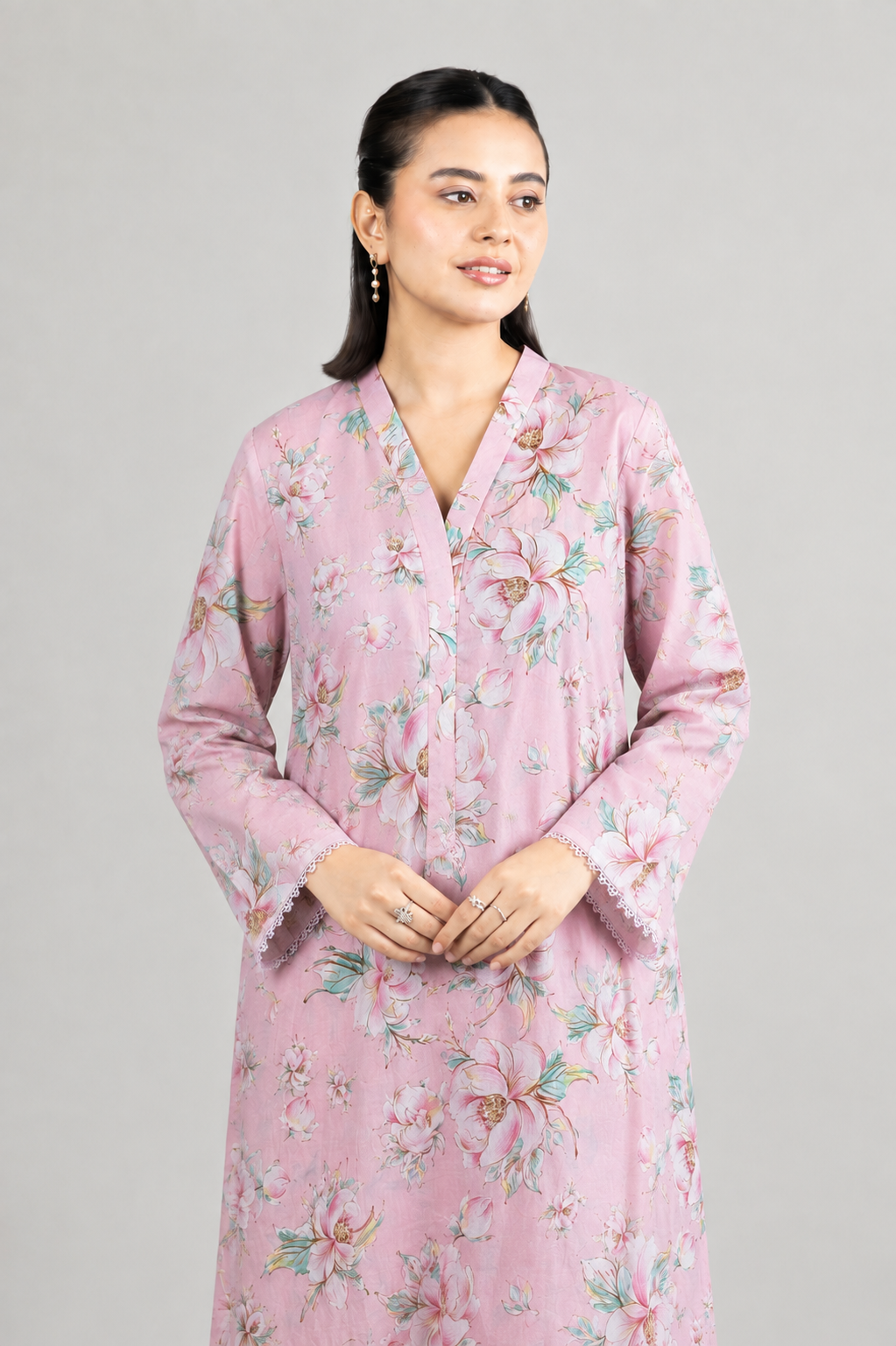 Pink Floral Printed Lawn 2PC Stitched Suit