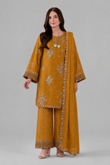 Mustard Yellow Embroidered 3PC Stitched Suit Formal