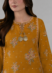 Mustard Yellow Embroidered 3PC Stitched Suit Formal