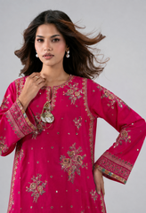 Hot Pink Embroidered 3PC Stitched Suit