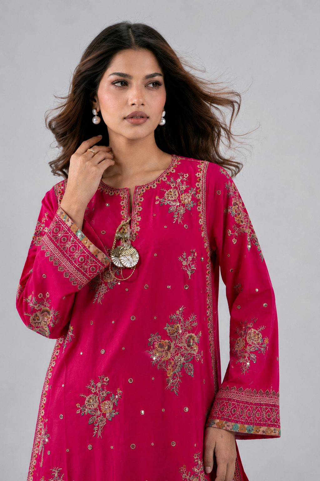 Hot Pink Embroidered 3PC Stitched Suit