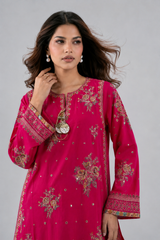 Hot Pink Embroidered 3PC Stitched Suit