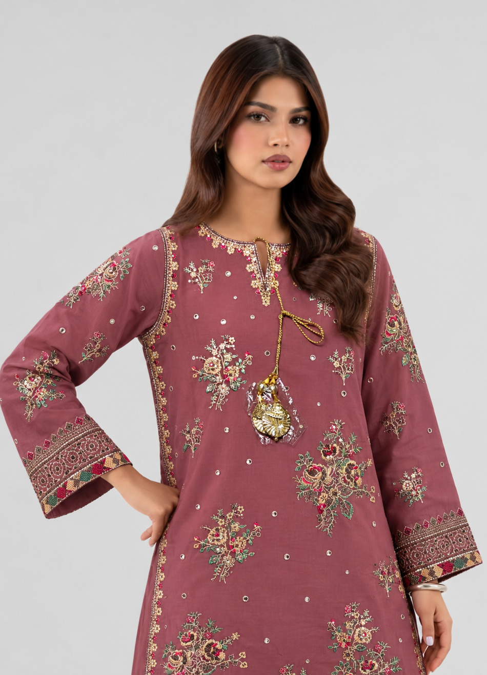 Dusty Rose Embroidered 3PC Stitched Suit