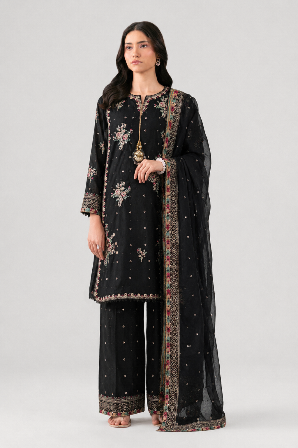 Black Luxury Embroidered 3PC Stitched Suit