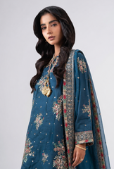 Teal Blue Embroidered 3PC Stitched Suit