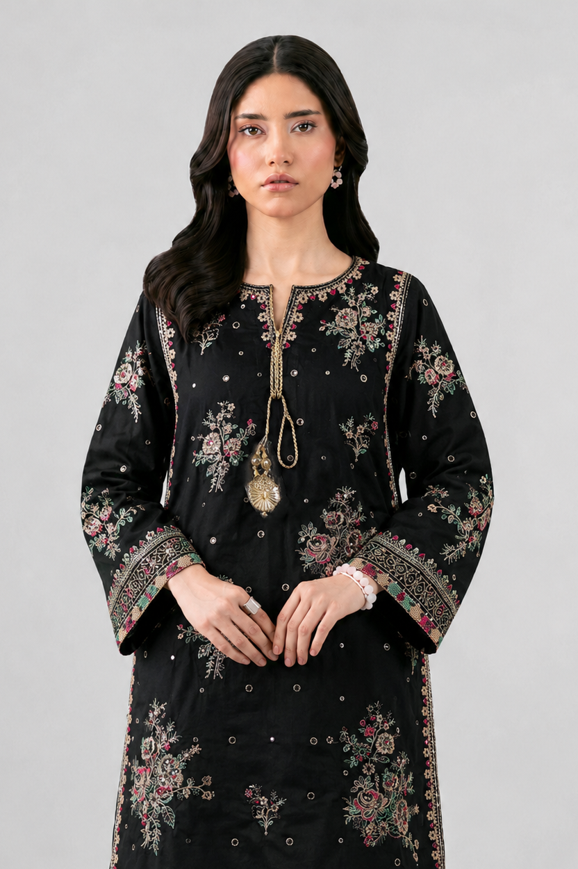 Black Luxury Embroidered 3PC Stitched Suit