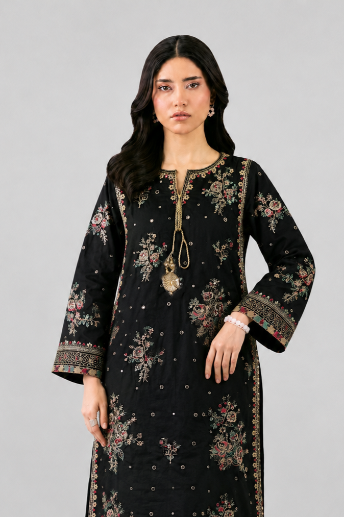 Black Luxury Embroidered 3PC Stitched Suit