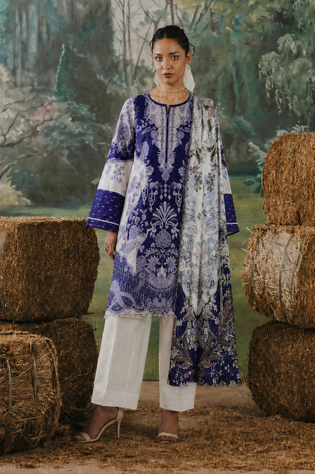 Blue Floral Printed Lawn 3PC Stitched Suit