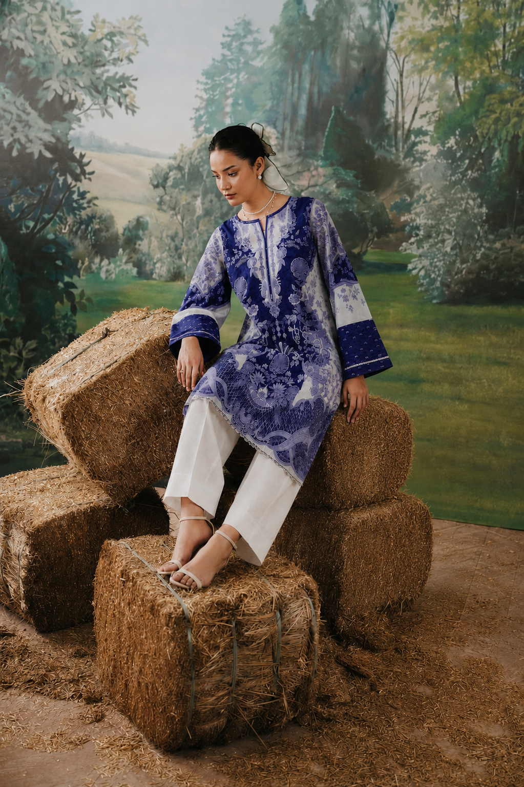 Blue Floral Printed Lawn 3PC Stitched Suit
