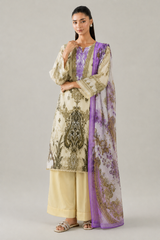 Cream Printed Lawn 3PC Stitched Suit